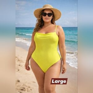 Shade & Shore Yellow One-Shoulder Scoop Neck Women's One-Piece Swimsuit